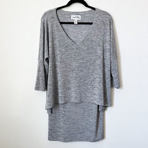 Joseph Ribkoff Slinky Gray Heathered 3/4 Sleeve Layered V-Neck Tunic Top 10